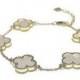 Clover Bracelet 14KT Gold Plated Stering Silver, 5 - 1/2"  Mother of Pearl Stations 7"-8"