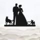Bride And Groom Cake Topper With two Dogs_Wedding Cake Topper_Couple Silhouette__Custom Cake Topper_heart Cake Topper_rustic cake topper