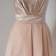 Asymmetrical Light Peach Lace Chiffon Short Bridesmaid Dress