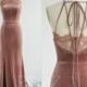 Bridesmaid Dress Dusty Rose Velvet Wedding Dress Halter Mermaid Prom Dress Spaghetti Straps Illusion Lace Back Fitted Formal Dress (HV952)