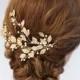 Gold Hair Clip, Floral Wedding Hair Comb, Leaf Bridal Hair Comb, Pearl Hair Comb, Gold leaf Hair Clip, Hair Clip for Wedding HMH03748