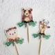 Woodland Cupcake Toppers. Woodland Theme. Bear. Owl. Deer. Animal Party. Woodland Decor. Woodland Party. Rustic Theme. Pinecones. Forest