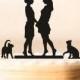 Lesbian with cat wedding cake topper,same sex wedding cake topper,mrs and mrs cake topper,lesbian silhouette,bride bride cake topper (081)
