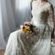 Vintage Wedding dress / Lace wedding dress with long lace sleeves / 3/4 sleeves Boho Wedding Dress