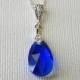 Blue Crystal Necklace, Swarovski Majestic Blue Pendant, Cobalt Silver Dainty Necklace, Blue Teardrop Bridal Necklace, Blue Sapphire Jewelry