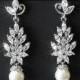 Pearl Bridal Chandelier Earrings, Wedding Pearl Jewelry, Swarovski White Pearl Leaf Cluster Earrings, Marquise Earrings, Statement Earrings