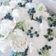 White peony bouquet, White navy wedding bouquet, White Peony bridal bouquet, White navy blue wedding flowers