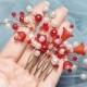 Red hair comb, red bridesmaid hair accessory