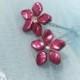 Red floral hair pins, set of hair pins