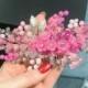 Pink bridesmaid hair accessory, bridal floral comb