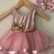 Blush pink girls tulle dress with ruffled layers and satin ribbon seam line included matching headband for flower girls, Special occasion