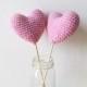Amigurumi Crochet Dream Pink Heart (Set of 2) - Cake topper - Wedding table decor - Birthday party decoration