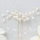 Dainty silver crystal and pearl bridal hairpins. Elegant wedding hair clips. White ivory clear zirconia bridal hair barrette