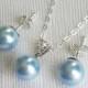 Light Blue Pearl Sterling Silver Jewelry Set, Swarovski 8mm Pearl Earrings&Necklace Set, Blue Pearl Wedding Jewelry Set, Light Blue Jewelry