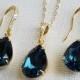 Navy Blue Gold Jewelry Set, Dark Blue Earrings&Necklace Bridal Set, Swarovski Montana Blue Jewelry Set, Bridesmaid Jewelry, Prom Jewelry Set