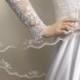 Wedding Veil Blusher Fingertip Double Tiered Silver Lace Edge Bridal Veil with Comb Hip Length Bedeken Ceremony Veil Cream