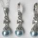Blue Pearl Bridal Jewelry Set, Wedding Blue Silver Set, Swarovski Light Blue Earrings&Necklace Set, Wedding Blue Jewelry, Bridal Party Gift