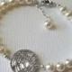 Pearl Bridal Bracelet, White Pearl Silver Bracelet, Swarovski Pearl Cubic Zirconia Bracelet Bridal Jewelry Wedding Jewelry Bridal Party Gift