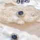 Wedding Garter Set MONOGRAM Option MANY COLORS Lingerie Lace Classic Pearls and Rhinestone Setting Bridal Garter Set