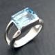 blue topaz ring in 925/1000 silver - rhodium plated - blue topaz - rectangular size