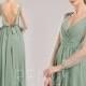 Bridesmaid Dress Sage Green Wedding Dress Illusion Tulle Long Sleeves Prom Dress V Neck Backless Party Dress Chiffon Formal Dress (H863)