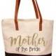 Cute Mother of the Bride or Groom Black Bottom Canvas Tote with Customized Glitter Design