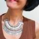 Stunning Silver Boho Chic Collar Necklace with Turquoise Gypsy Statement Dangle Necklace Ethnic Jewelry Fringe Silver Chokers Gift For Her