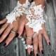 White bridal short lace gloves, flower girls wedding accessories, cute bridal fingerless gloves, 3D flower gloves, bridal cuff, Wedding gift
