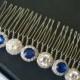Bridal Crystal Hair Comb, Navy Blue Headpiece, Dark Blue Bridal Hairpiece, Sapphire Silver Headpiece, Deep Blue Hair Piece, Hair Jewelry