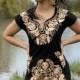 Mexican Gold Embroidered Dress. Beautiful Traditional Black Dress. Handmade Mexican Dress.