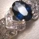 Vintage Sapphire Diamond Wedding Ring Art Deco Estate Engagement Band