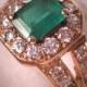 Estate Vintage Emerald Diamond Ring 14K Gold Wedding Band