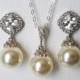 Bridal Pearl Jewelry Set, Swarovski Ivory Pearl Earrings&Necklace Set, Pearl Drop Silver Bridal Set, Wedding Earrings Pendant Jewelry Set