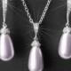 Lavender Pearl Jewelry Set, Swarovski Lavender Teardrop Pearl Set, Lilac Silver Earrings&Necklace Set, Wedding Lavender Jewelry, Bridal Set