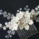 Pearl Bridal Hair Comb, White Pearl Floral Hair Piece, Wedding Pearl Crystal Hair Comb, Pearl Headpiece, Pearl Hair Jewelry Hair Accessories