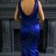 Royal blue bridesmaid dress with lace details and cowl back