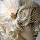 1920s Rhinestone head piece Bridal Veil White hairpiece headbpiece Feather 1920s Headpiece Bridal fascinator Wedding Veil and fascinator