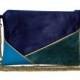 Wedding pouch, evening pouch, Navy Blue, duck and Peacock green, Golden lines-after the beach ©