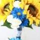 Premium Silk Bouquet & Boutonniere Set - Court House/elope wedding - Yellow, Blue, Navy, White - Sunflower, Daisies, Roses, Lace, Rustic