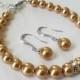 Golden Pearl Jewelry Set, Wedding Earrings&Bracelet Pearl Set, Swarovski Bright Gold Silver Set, Wedding Yellow Pearl Jewelry Bridal Jewelry