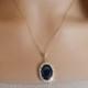 Navy Blue Crystal Necklace, Dark Blue Halo Necklace, Sapphire Blue Gold Oval Pendant, Wedding Navy Jewelry, Bridal Jewelry Bridal Party Gift