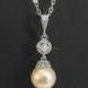 Pearl Bridal Necklace, Swarovski 10mm Ivory Pearl CZ Necklace, Wedding Pearl Drop Necklace, Bridal Bridesmaid Pearl Jewelry, Prom Jewelry