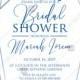 Bridal shower wedding invitation set watercolor blue hydrangea eucalyptus greenery PDF 5x7 in