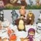 Masha and the Bear Deluxe Cake Toppers Cupcake Decorations 12 Set with 10 Figures and 2 Fun Bear Rings Featuring Sily Wolf, Bear, Masha Etc