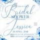 Classic blue anemone floral wedding invitation set bridal shower PDF 5x7 in edit online