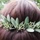 Green olive leaves hair pins Seeded eucalyptus hair piece Greenery wedding hair accessory Floral hairpiece Grecian headpiece Leaf head piece
