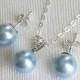 Light Blue Pearl Sterling Silver Jewelry Set, Swarovski 8mm Pearl Earrings&Necklace Set, Blue Pearl Wedding Jewelry Set, Light Blue Jewelry