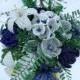 Blue and White French Beaded Flower Bouquet or Arrangement (Vase not included)