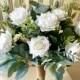 Boho wedding bouquet, READY TO SHIP premium white roses & greenery bridal bouquet, wedding bouquet, bridesmaid flowers