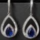 Navy Blue Crystal Earrings, Blue Cubic Zirconia Wedding Earrings, Sapphire Teardrop Earrings, Statement Earrings, Royal Blue Bridal Earrings